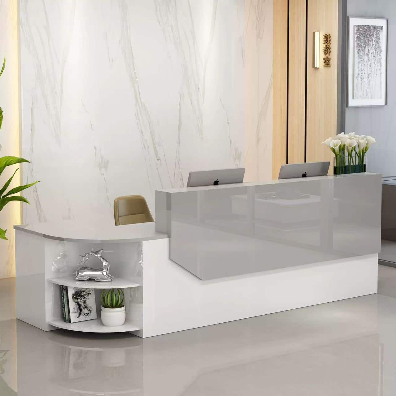 Simple L-shape Wood Reception Desk - Maoters