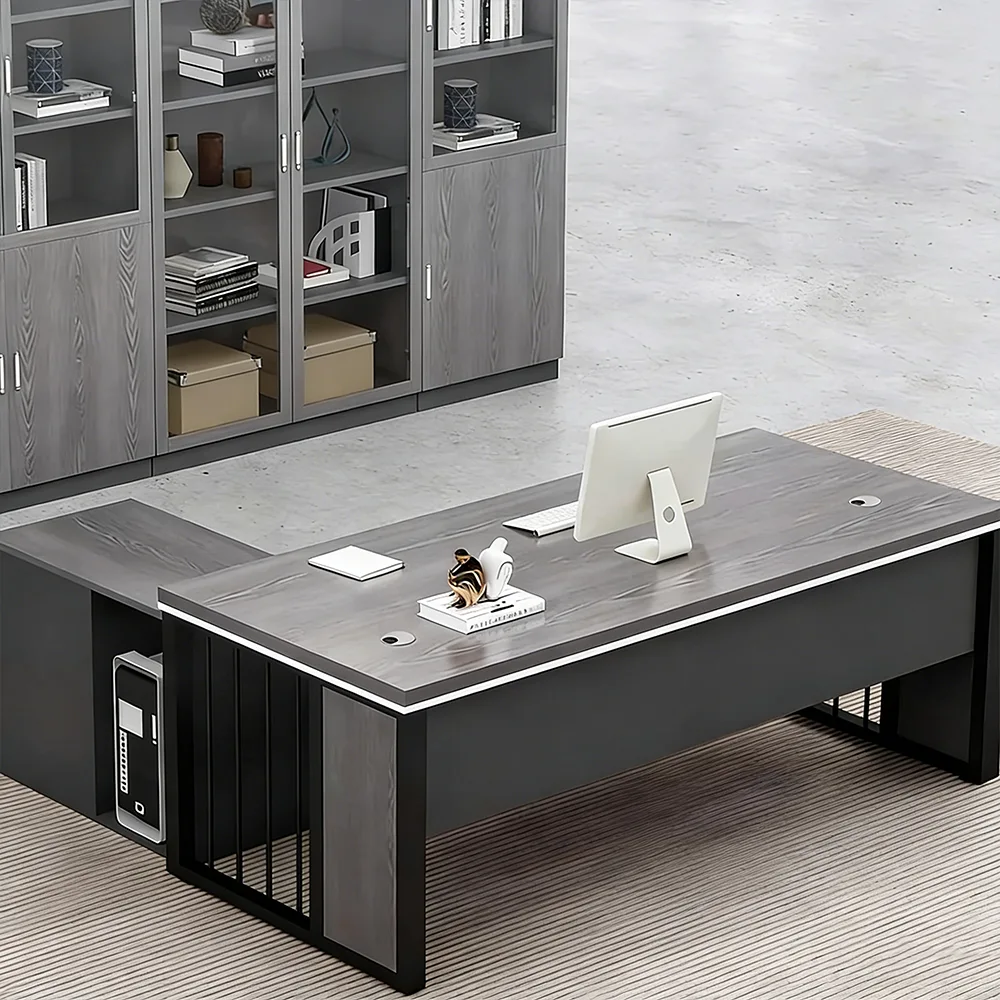 Gray Oak Executive Desk - Modern Office Furniture