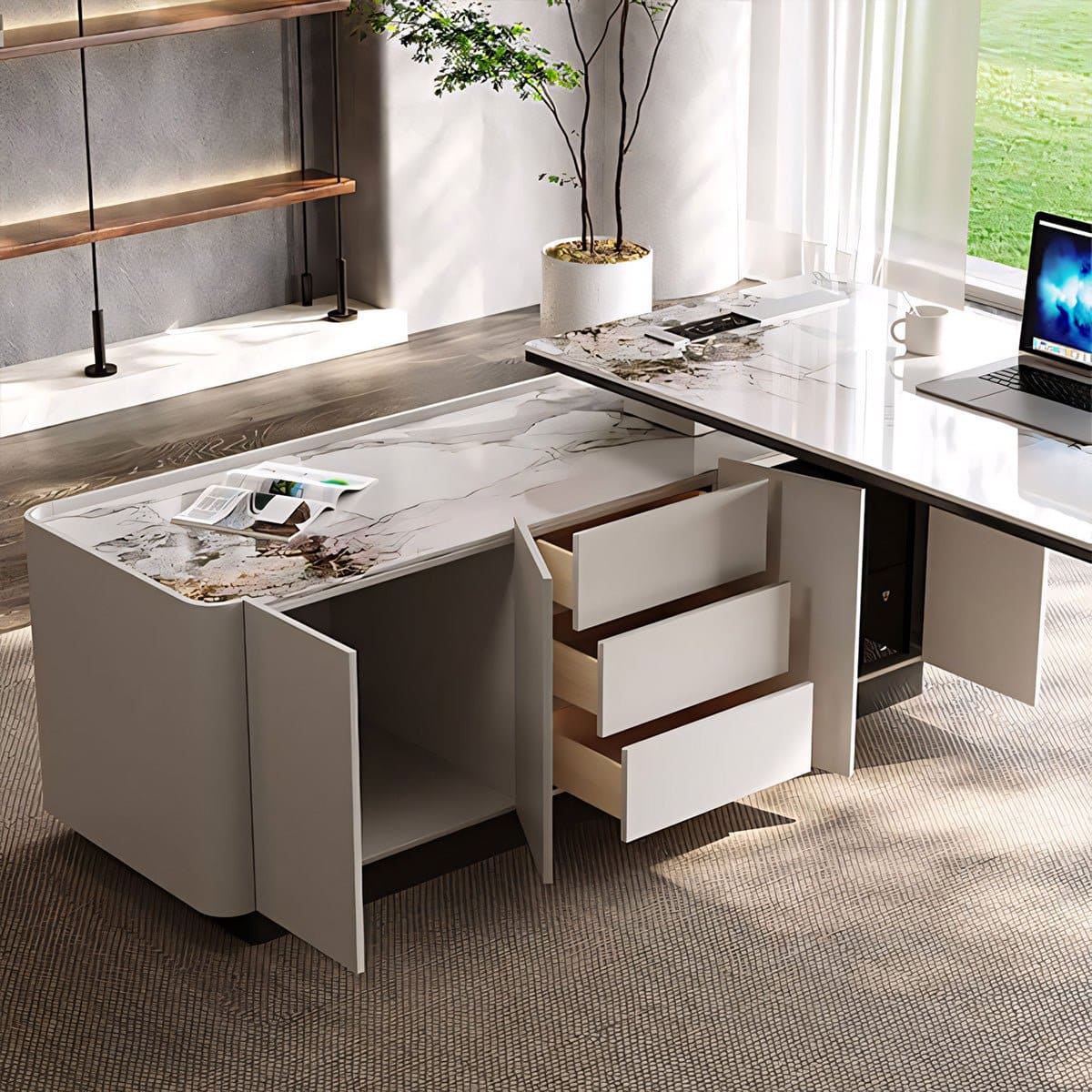Modern Corner Executive Desk - Italian Rock Board - Maoters