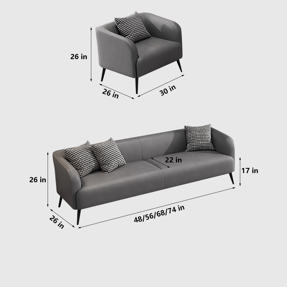 Modern Minimalist Leather Sofa, Double & Triple Seater