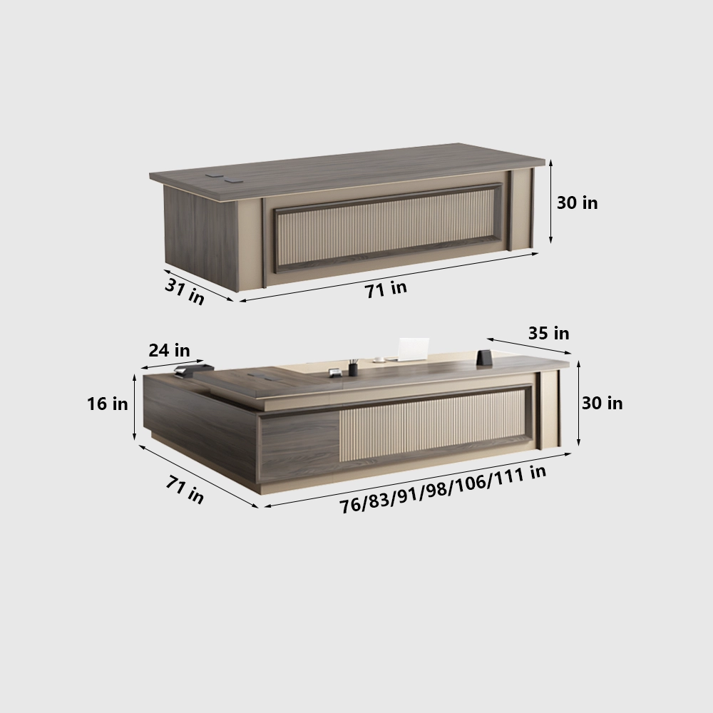 L-Shaped Executive Desk with Drawer & Storage