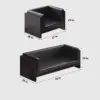 Compact Modern Guest Office Sofa - Genuine Leather, Black