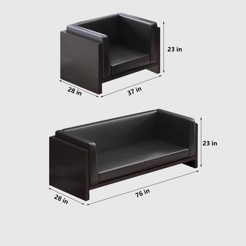 Compact Modern Guest Office Sofa - Genuine Leather, Black
