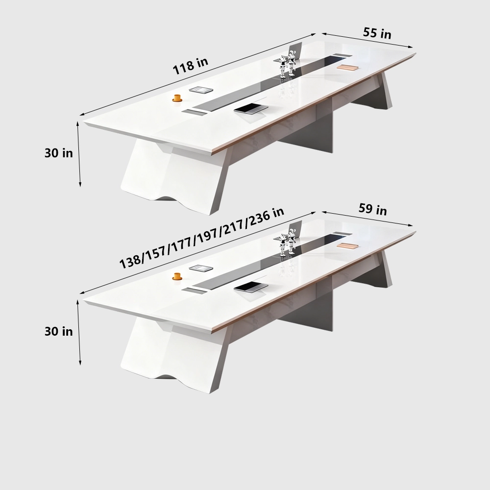 Large Rectangular White Lacquered Conference Table - Maoters Large Rectangular White Lacquered Conference Table - Maoters