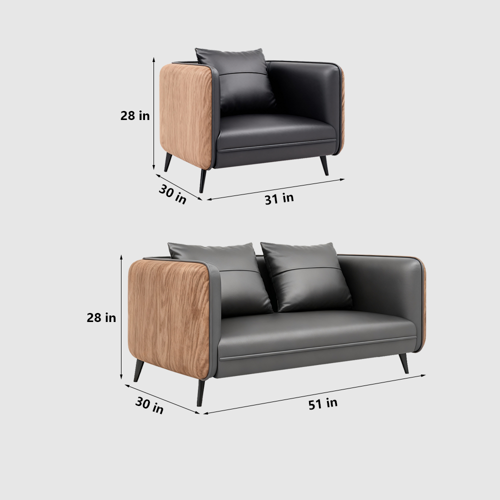 Gray Wood Grain Leather Sofa - Modern Business Reception