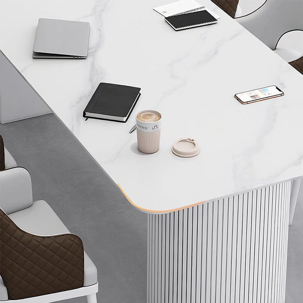 White Marble Boardroom Conference Table Long Meeting Desk