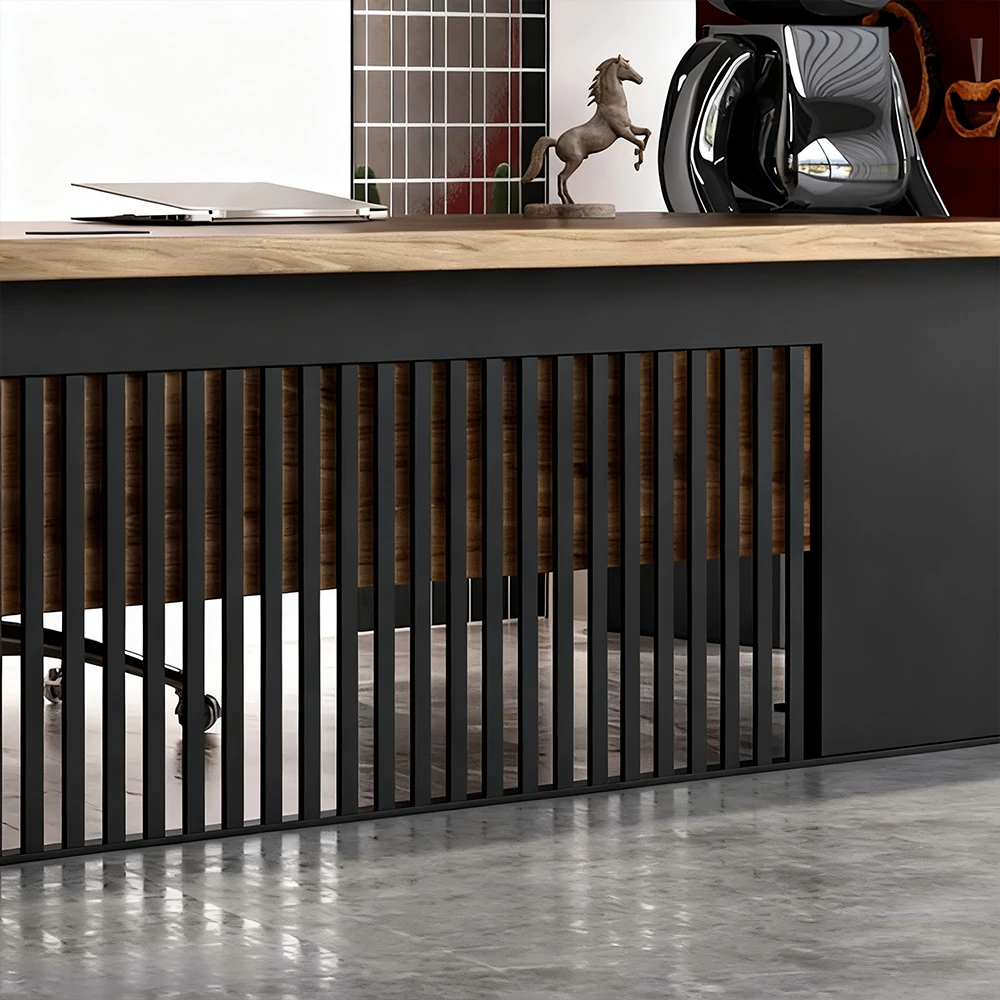 Innovative Industrial-Style Solid Wood Executive Desk