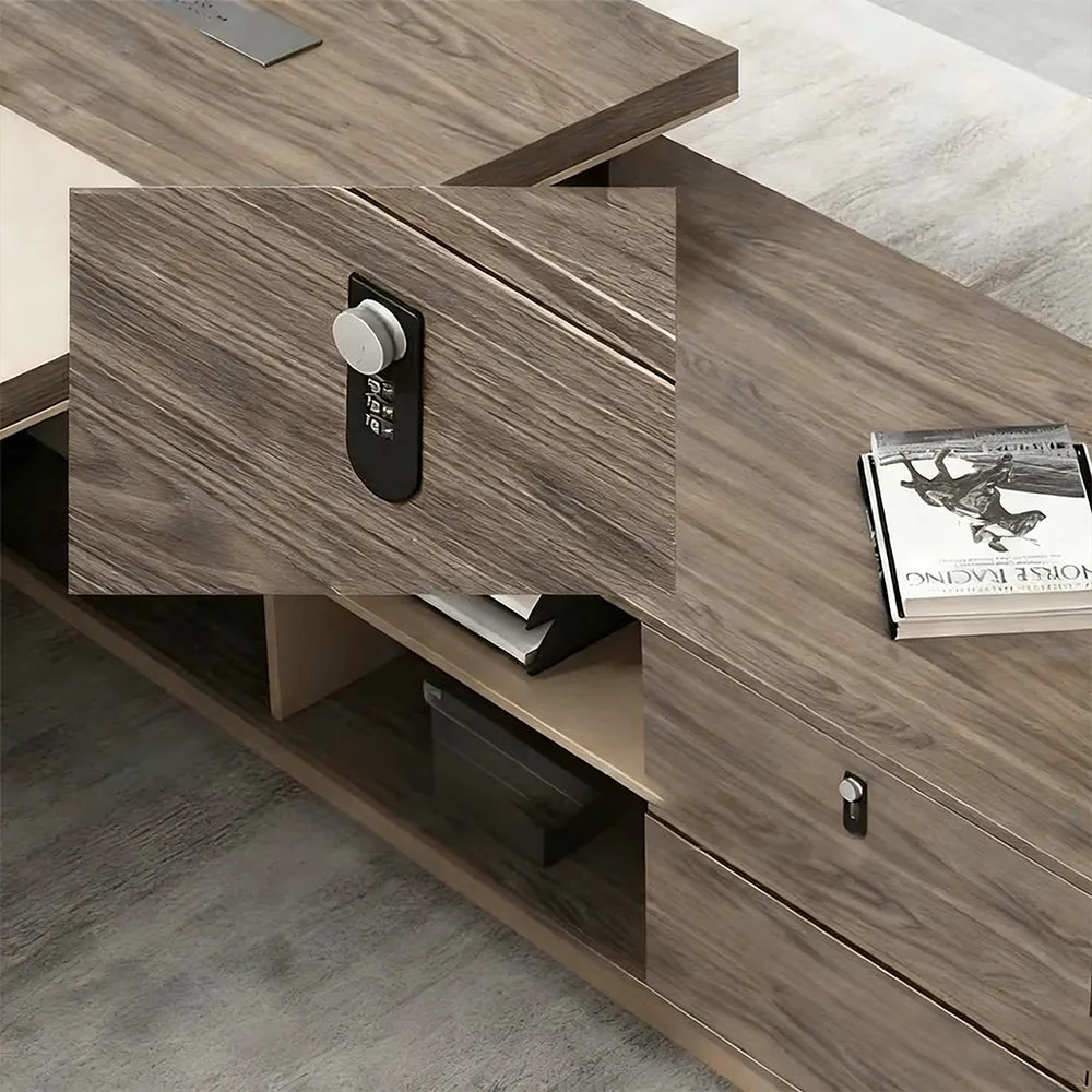 L-Shaped Executive Desk with Drawer & Storage