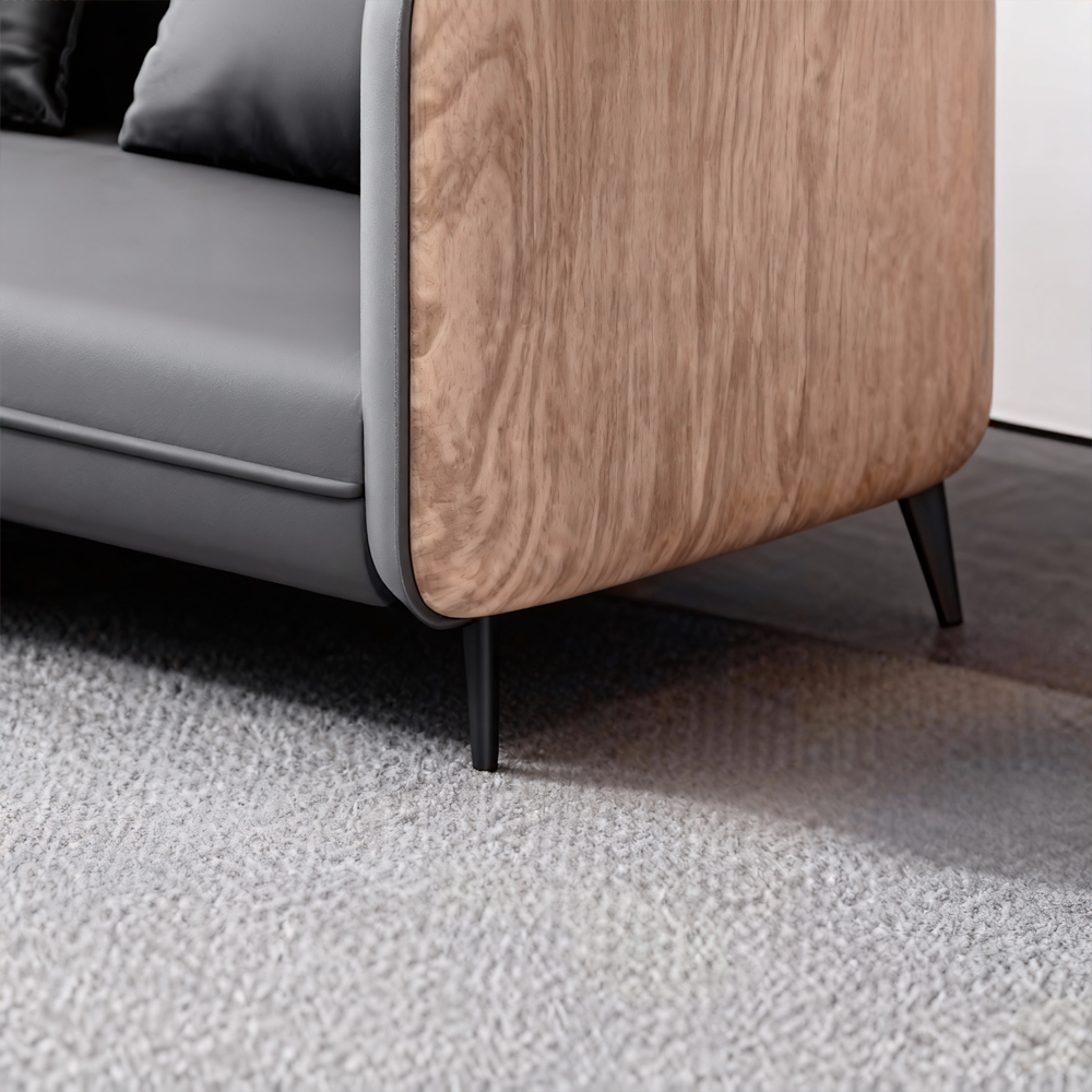 Gray Wood Grain Leather Sofa - Modern Business Reception