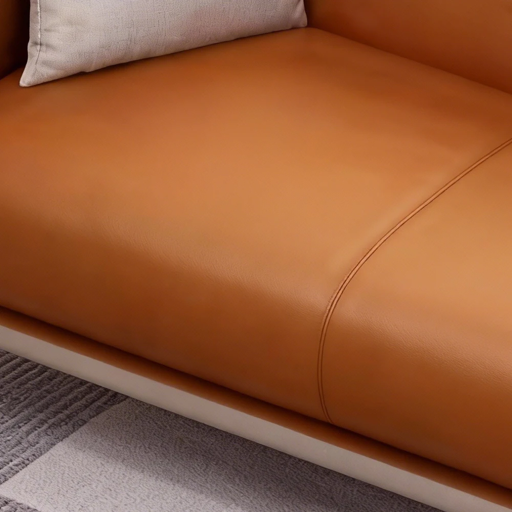 Luxury Leather Office Sofa - Compact Casual Orange