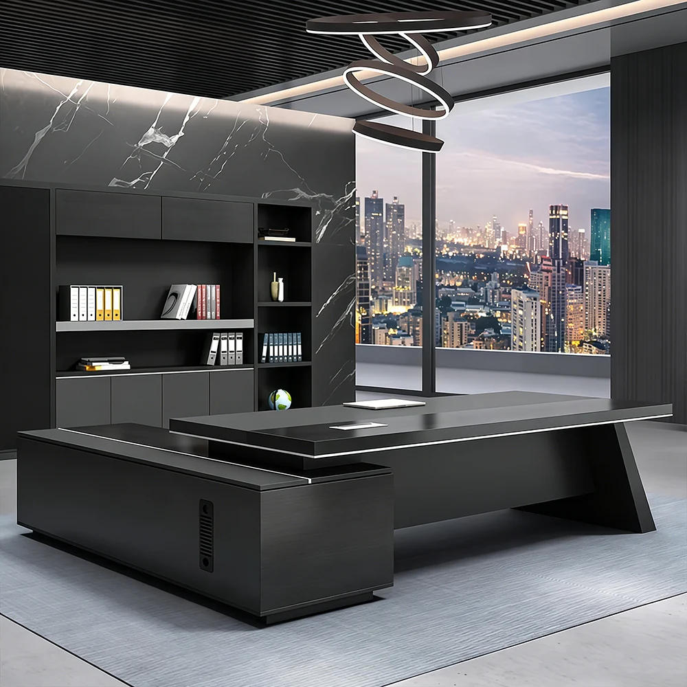 Modern Wooden Office Desk - Black Executive Style