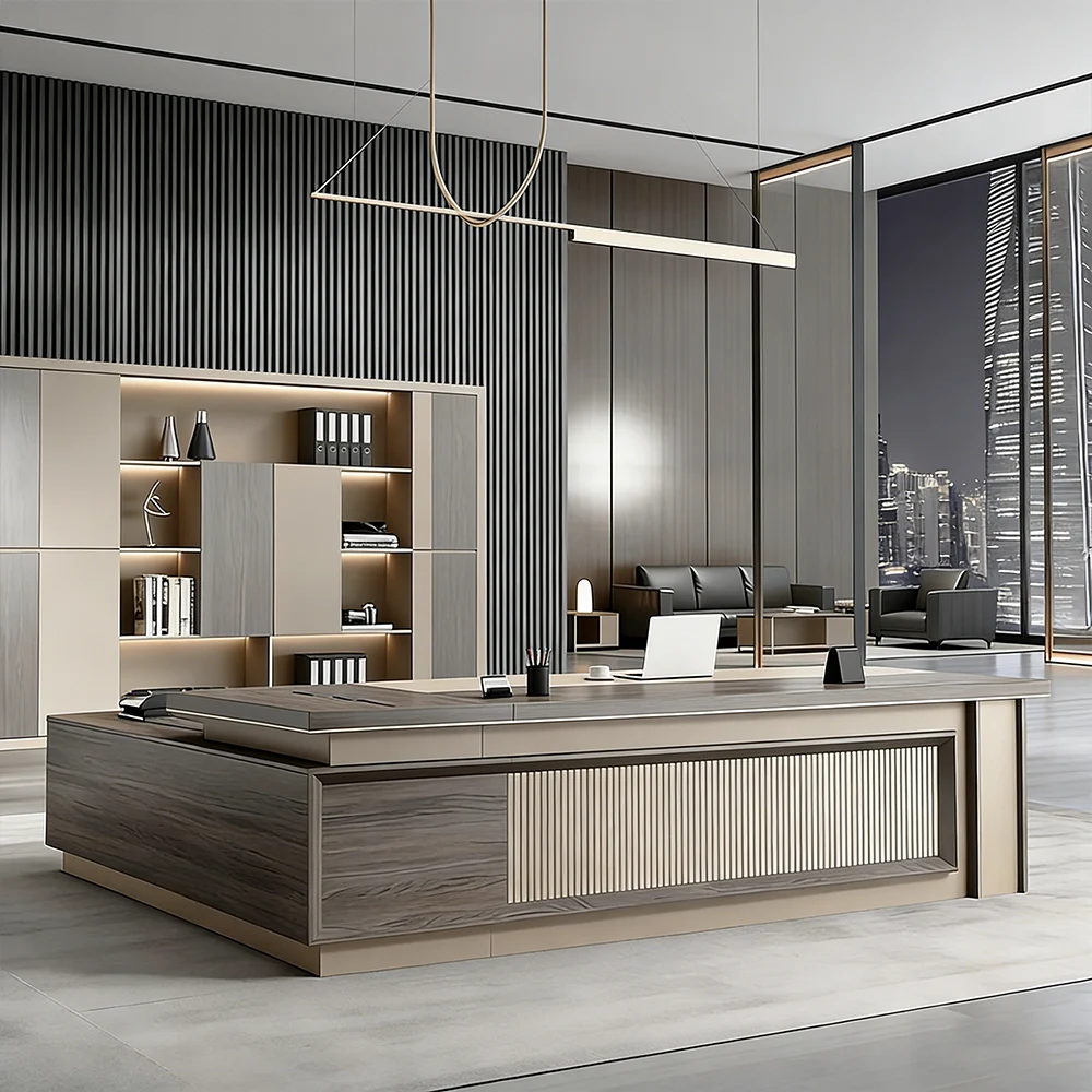 L-Shaped Executive Desk with Drawer & Storage