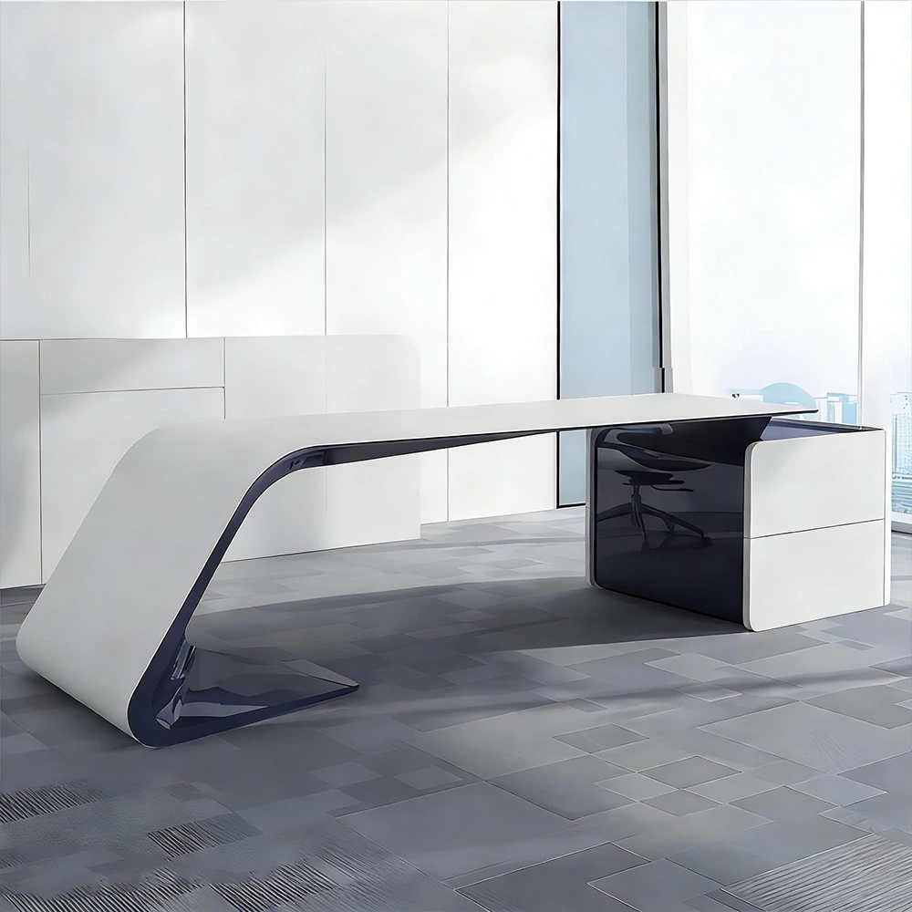 Modern White Manager Desk - Stylish Lacquered Office