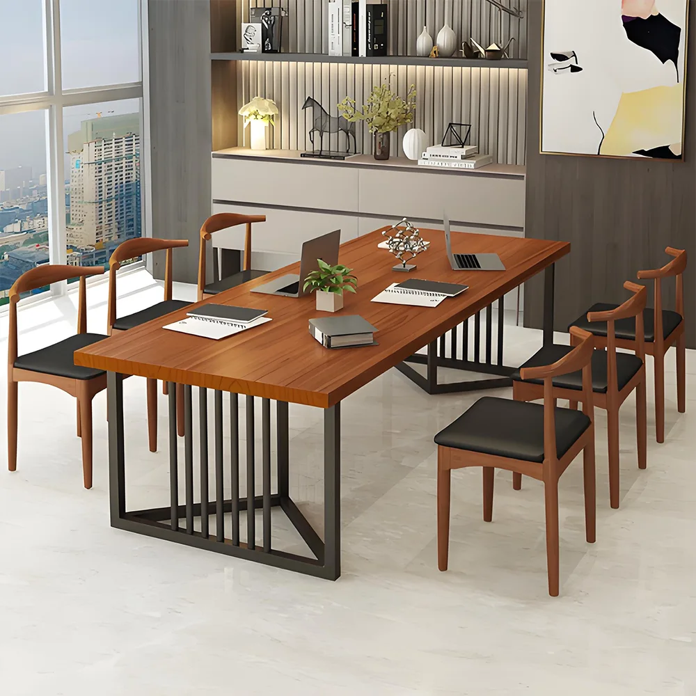 Nordic Modern Solid Wood Conference Table  Industrial Style Office Long Table