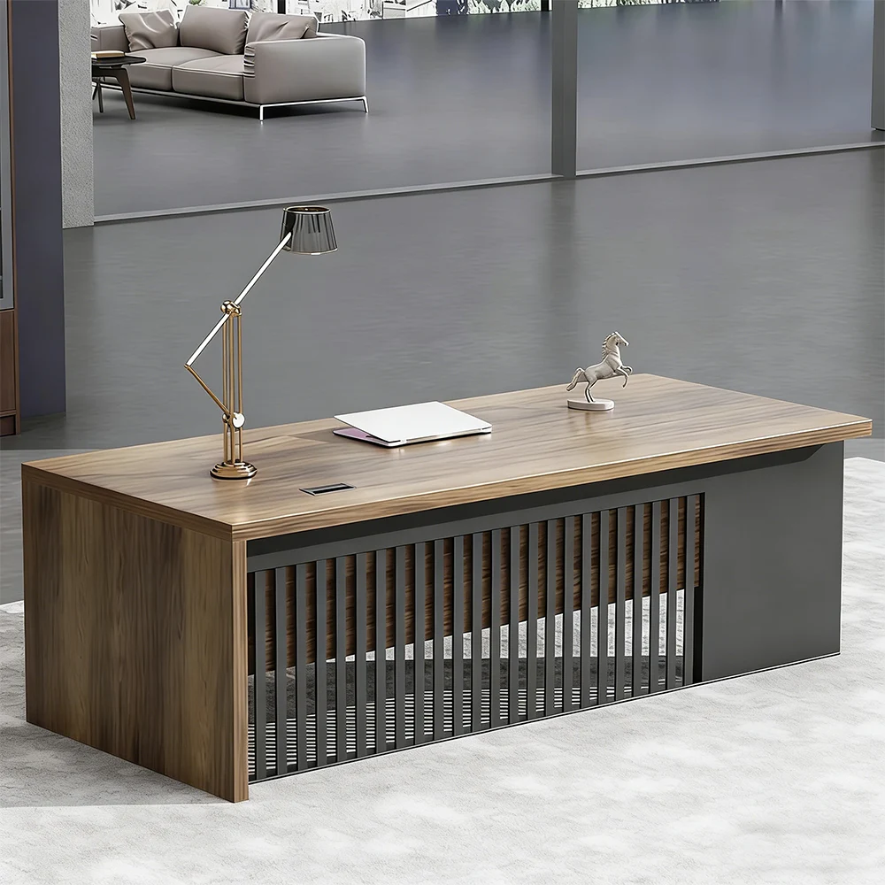 Innovative Industrial-Style Solid Wood Executive Desk