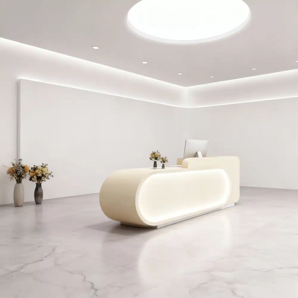 Curved Front Reception Desk - Stylish Cashier Solution Curved Front Reception Desk - Stylish Cashier Solution