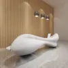 White Lacquer Reception Desk - Curved Front Counter