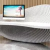 White Lacquer Reception Desk - Curved Front Counter