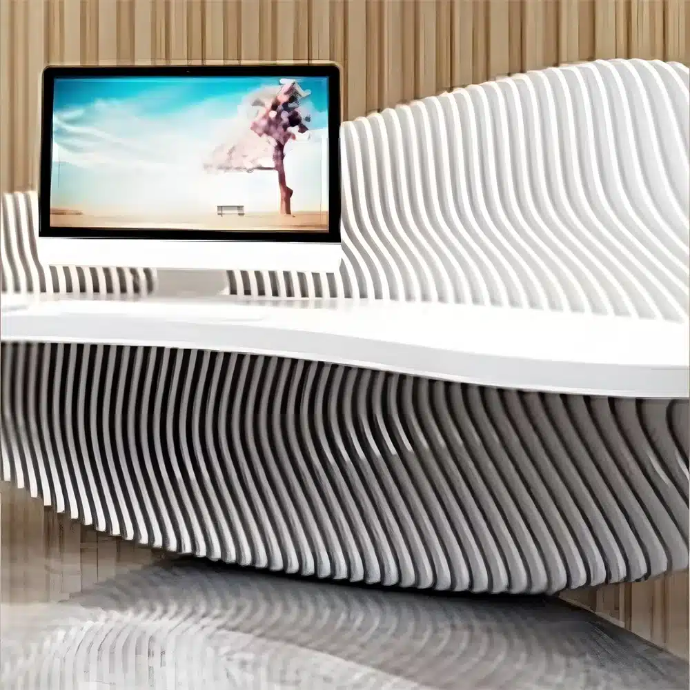 White Lacquer Reception Desk - Curved Front Counter