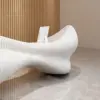 White Lacquer Reception Desk - Curved Front Counter