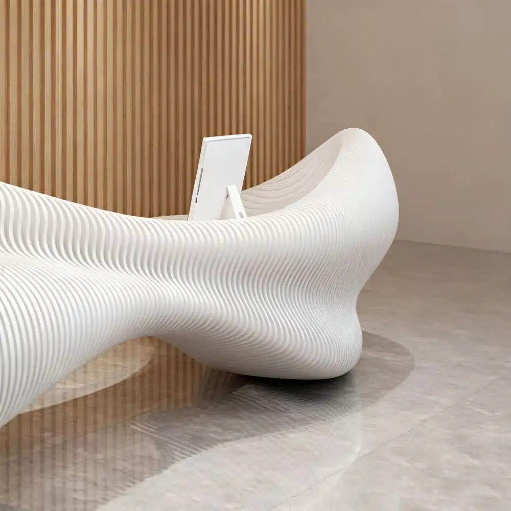 White Lacquer Reception Desk - Curved Front Counter