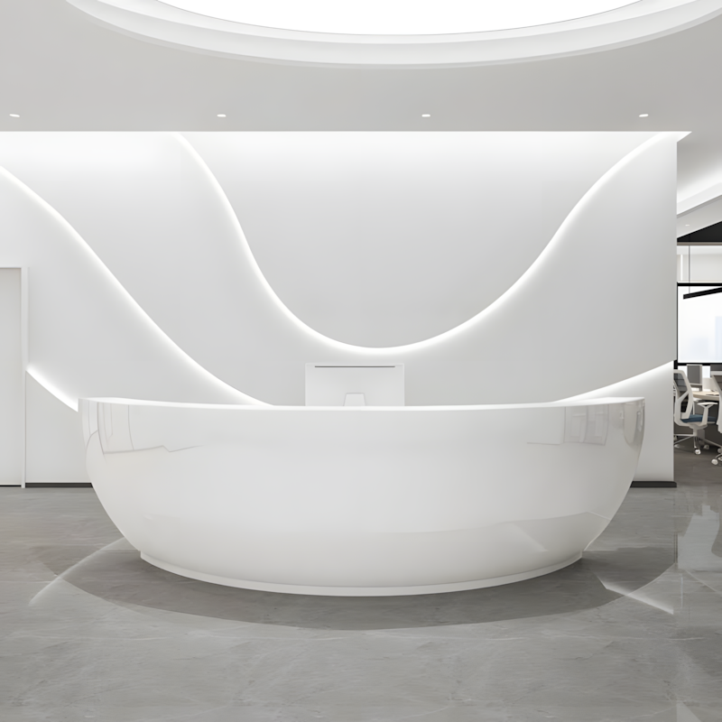 Modern Fiberglass Reception Desk - Curved Counter for Office