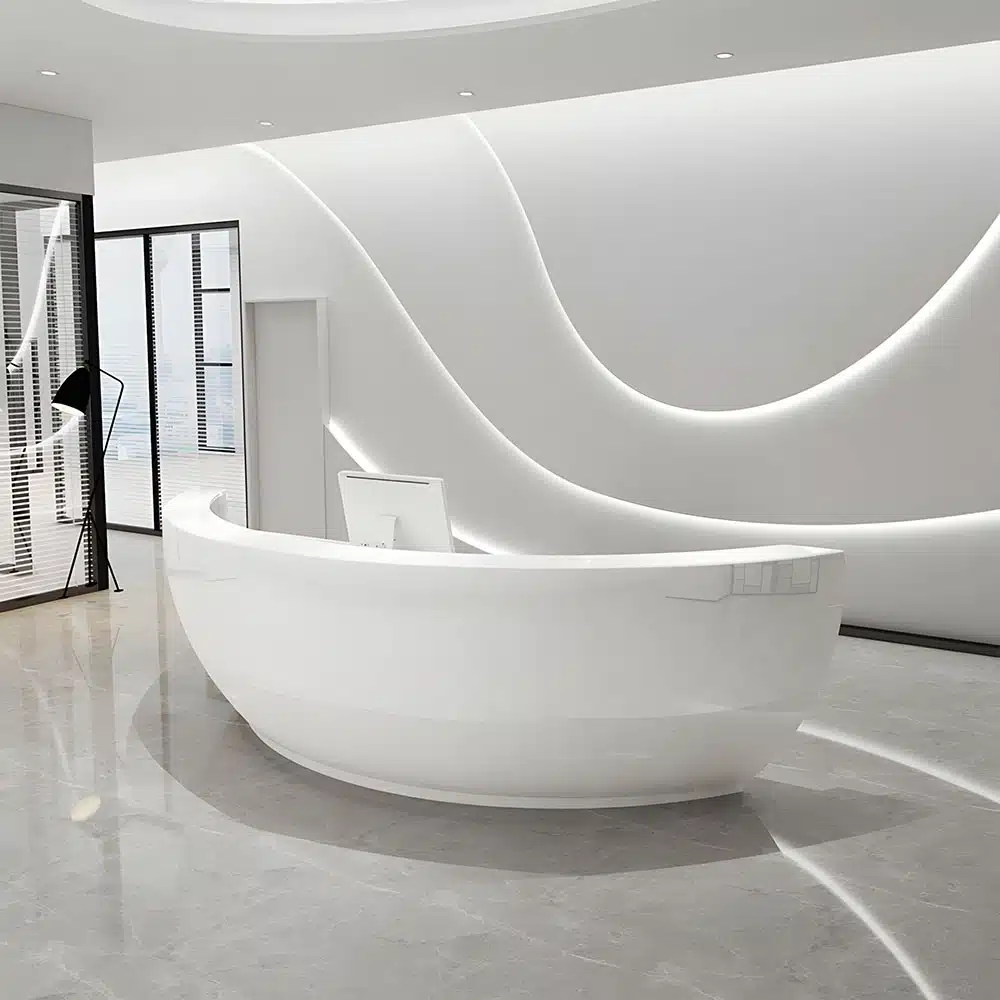 Modern Fiberglass Reception Desk - Curved Counter for Office Modern Fiberglass Reception Desk - Curved Counter for Office