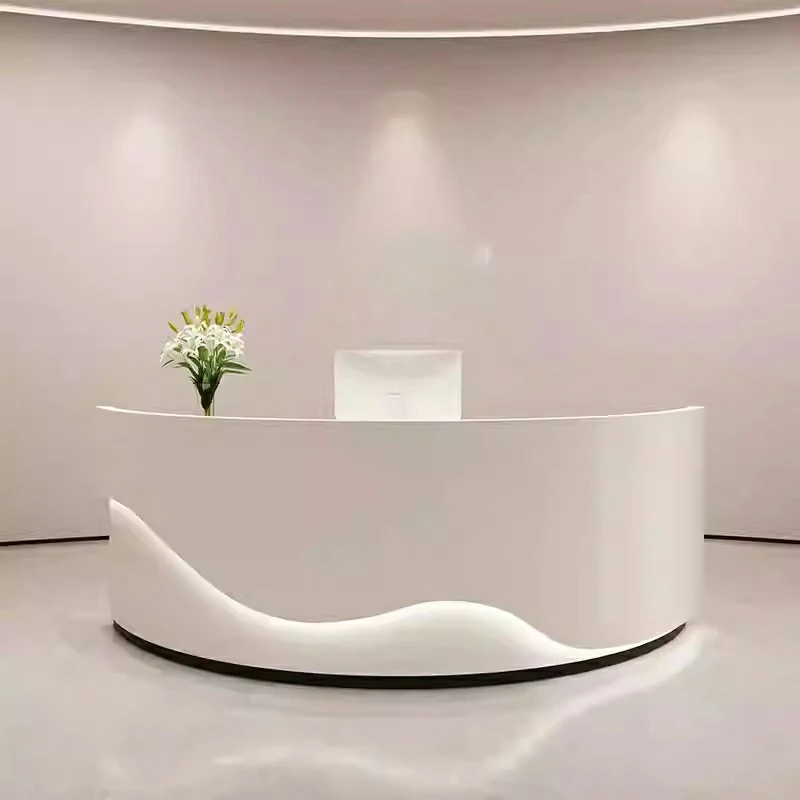 Minimalist Lacquer Reception Desk - Curved Salon & Boutique Counter