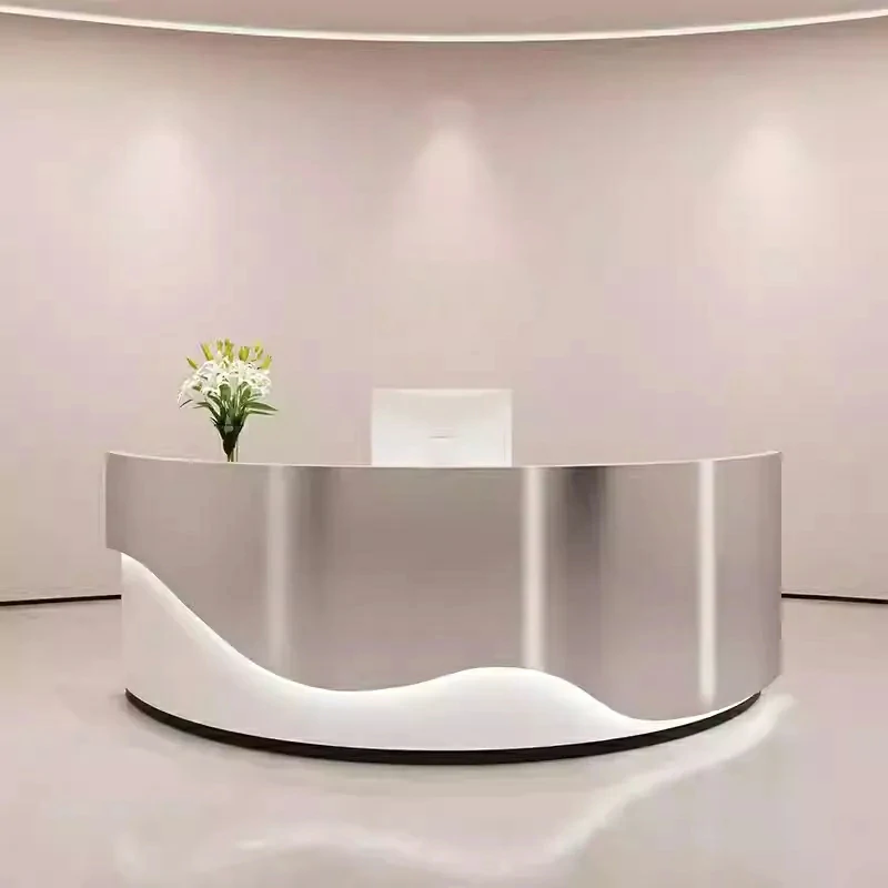 Minimalist Lacquer Reception Desk - Curved Salon & Boutique Counter