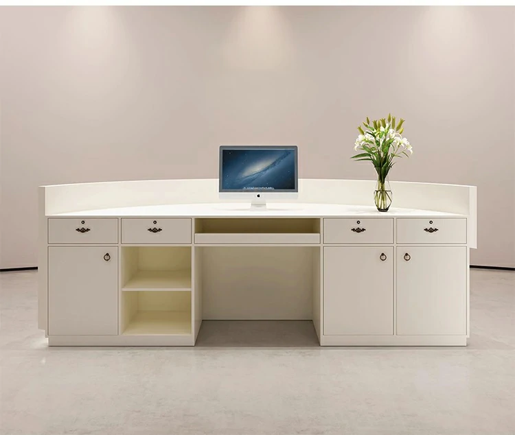 Minimalist Lacquer Reception Desk - Curved Salon & Boutique Counter