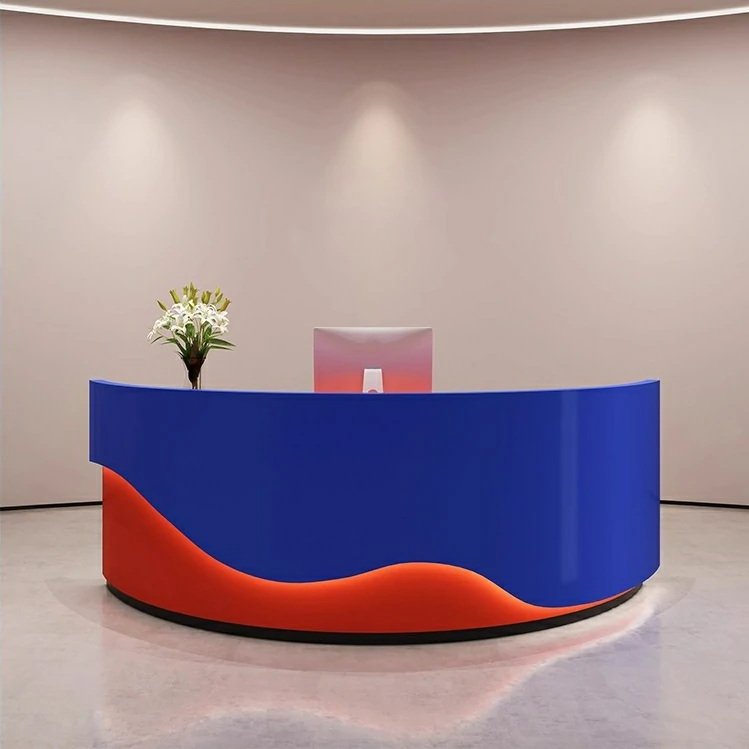Minimalist Lacquer Reception Desk - Curved Salon & Boutique Counter