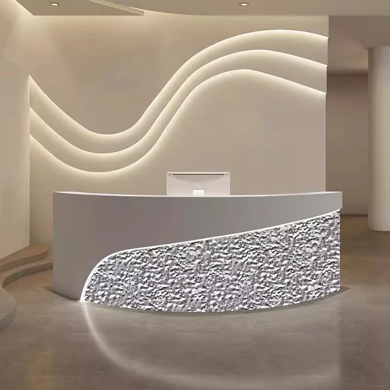 Modern Curved Reception Desk - Stainless Steel Salon & Boutique Counter