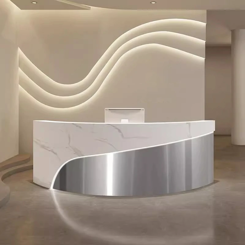 Modern Curved Reception Desk - Stainless Steel Salon & Boutique Counter
