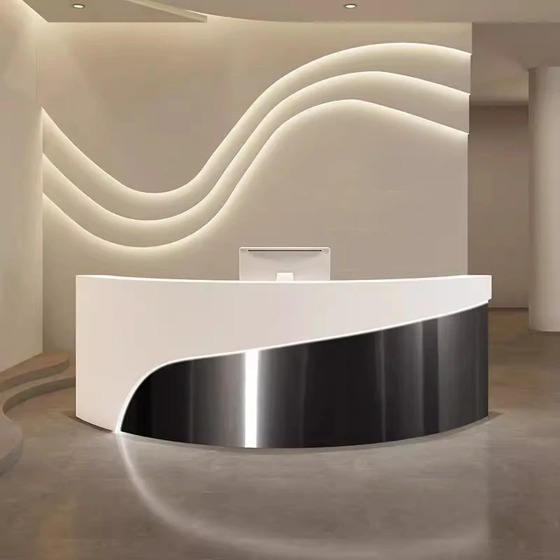 Modern Curved Reception Desk - Stainless Steel Salon & Boutique Counter