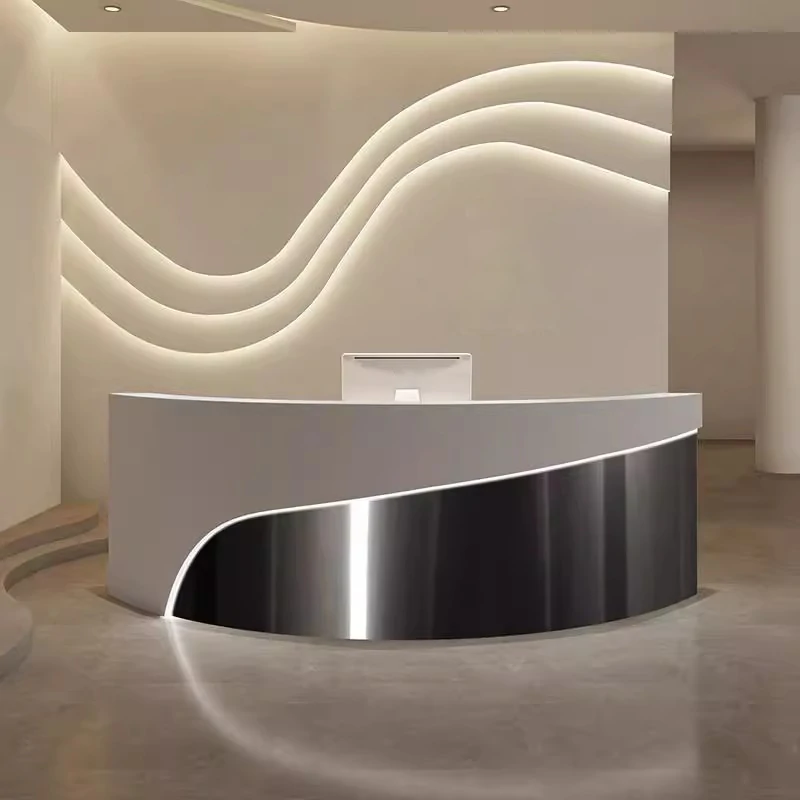 Modern Curved Reception Desk - Stainless Steel Salon & Boutique Counter