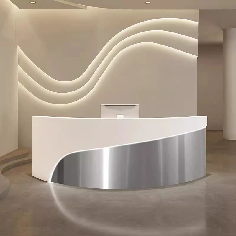 Modern Curved Reception Desk - Stainless Steel Salon & Boutique Counter
