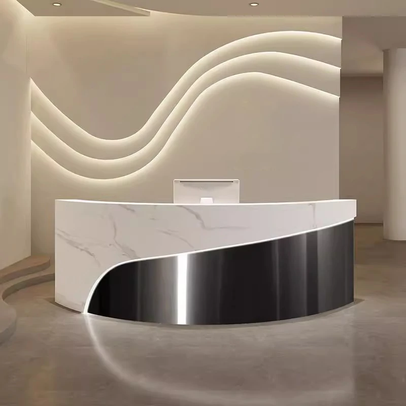 Modern Curved Reception Desk - Stainless Steel Salon & Boutique Counter