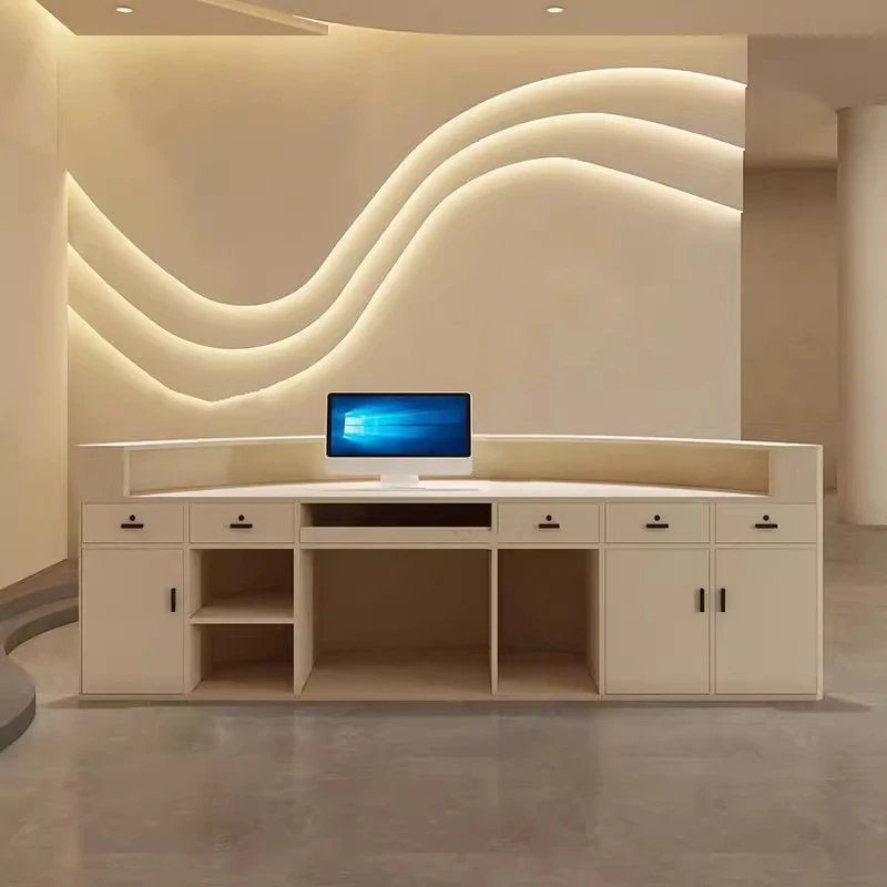 Modern Curved Reception Desk - Stainless Steel Salon & Boutique Counter