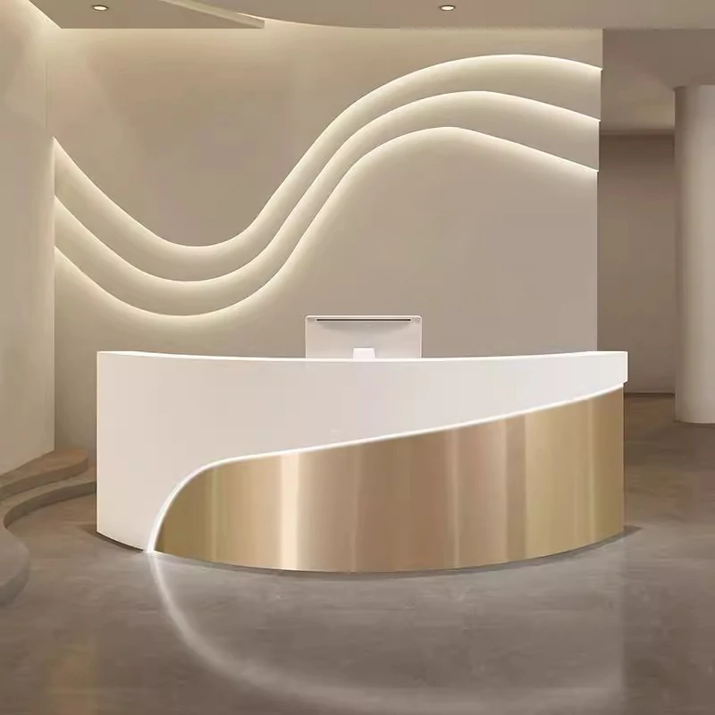 Modern Curved Reception Desk - Stainless Steel Salon & Boutique Counter