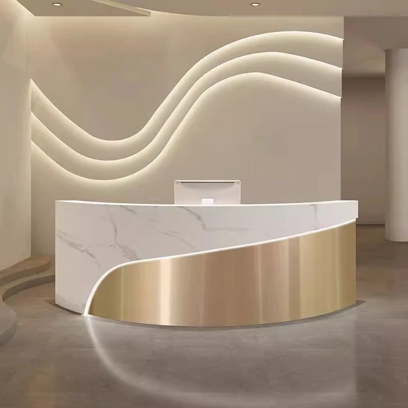 Modern Curved Reception Desk - Stainless Steel Salon & Boutique Counter