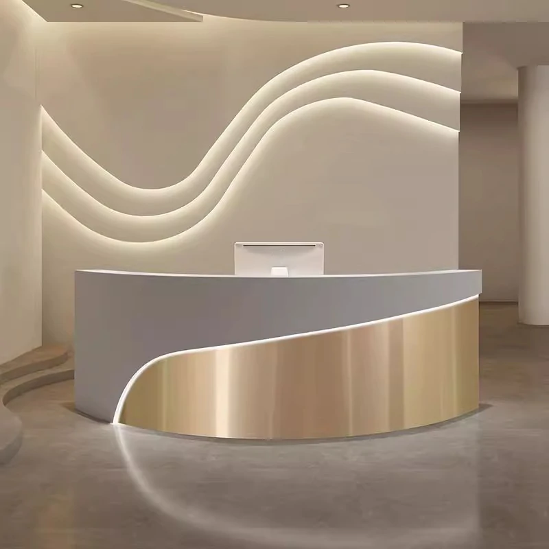 Modern Curved Reception Desk - Stainless Steel Salon & Boutique Counter