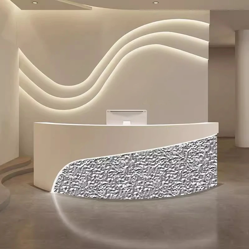 Modern Curved Reception Desk - Stainless Steel Salon & Boutique Counter