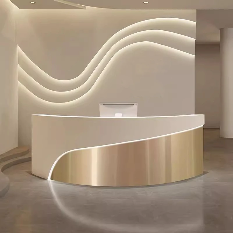 Modern Curved Reception Desk - Stainless Steel Salon & Boutique Counter