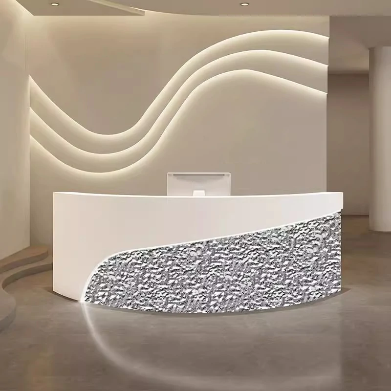 Modern Curved Reception Desk - Stainless Steel Salon & Boutique Counter