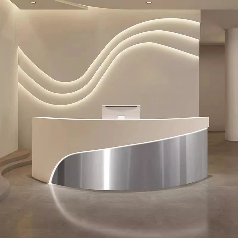 Modern Curved Reception Desk - Stainless Steel Salon & Boutique Counter