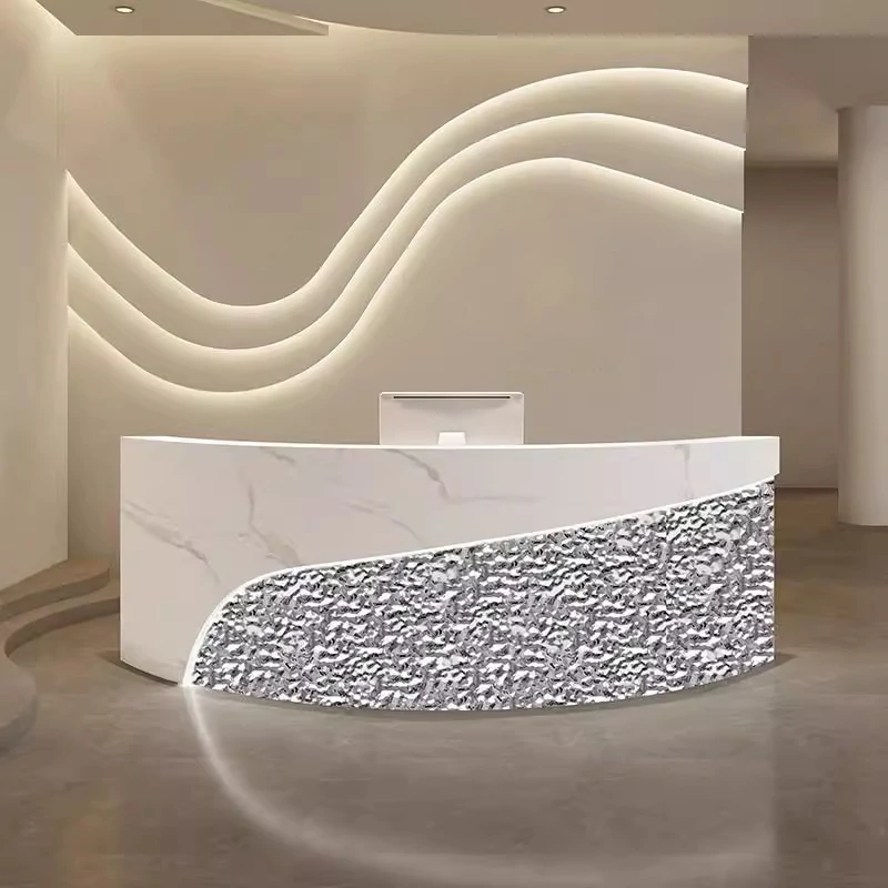 Modern Curved Reception Desk - Stainless Steel Salon & Boutique Counter
