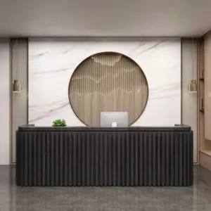 Gray Wood Grain Leather Sofa - Modern Business Reception