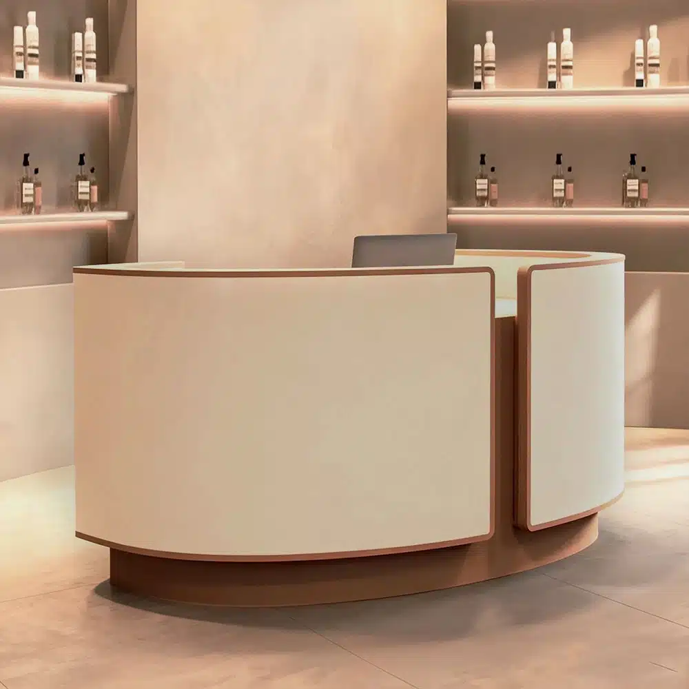 Curved Salon Reception Desk - Beauty & Boutique Counter Curved Salon Reception Desk - Beauty & Boutique Counter