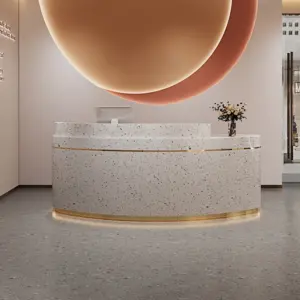 Premium Curved Reception Desks for Dental Clinics &Beauty Salons - L71" x W24" x H37", Imitation terrazzo texture