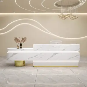 Professional Reception & Checkout Desks - L47" x W24" x H39", Imitation terrazzo pattern + Golden round pillars